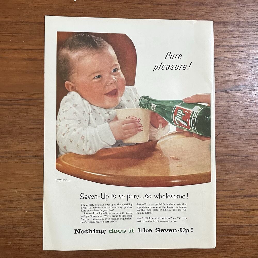 1956 Print Ad 7up Pure Pleasure Baby